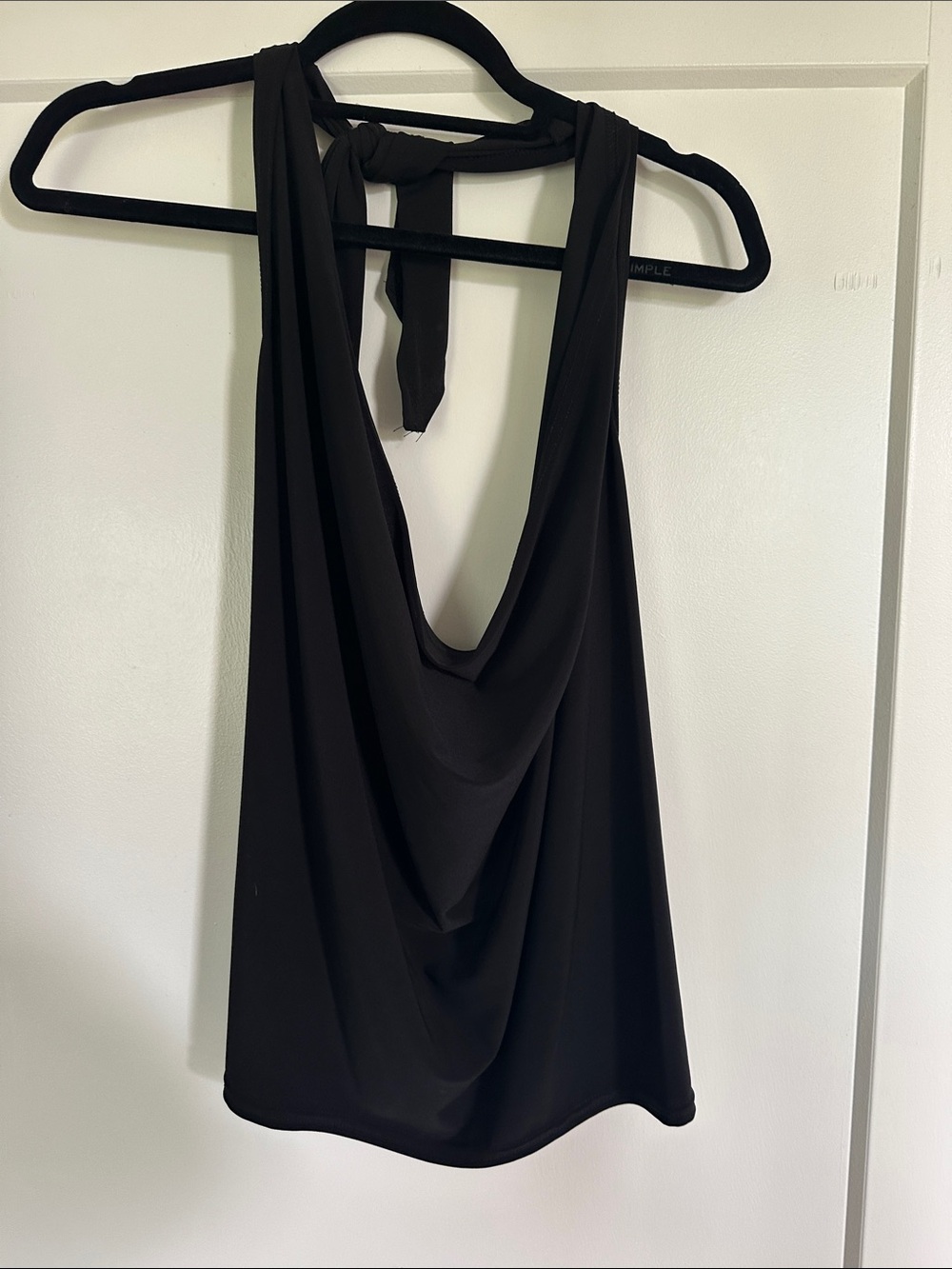 Sun Couture size medium Black scoop draped neckline Halter tank with low back